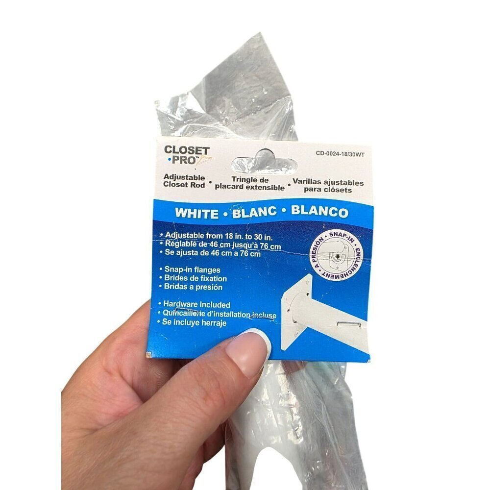 Closet Pro Adjustable Closet‎ Rod White Measures 18" To 30" CD-0024-18/30WT